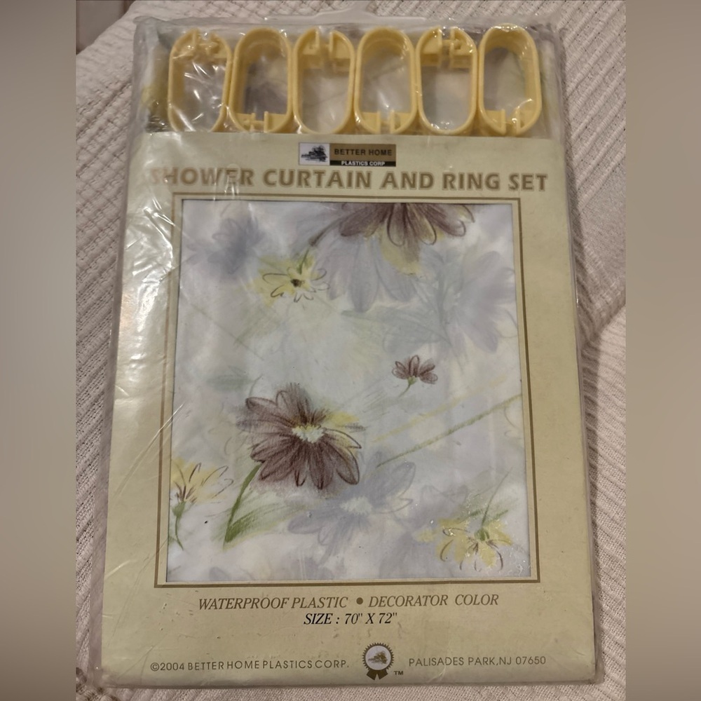 VTG 2004 Better Home Shower Curtain & Hooks Set Floral Daisy Waterproof 70x72